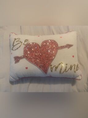 hearts & kisses Coquette Be Mine Sequin Heart Throw Pillow - Maximalist Glam